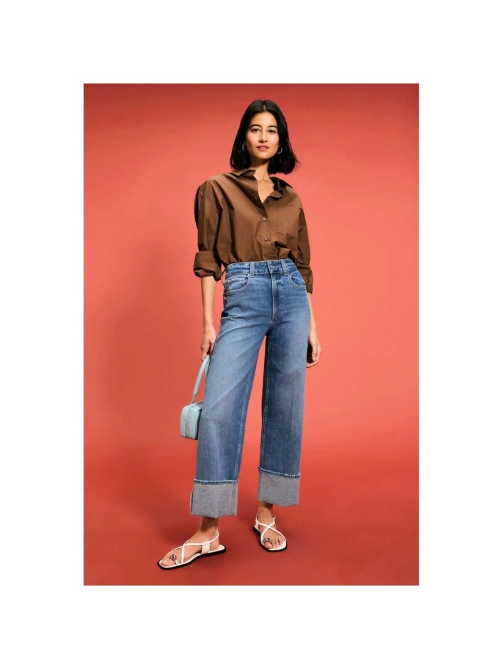 PAIGE Wide-Leg Cuffed Jeans in Medium Blue